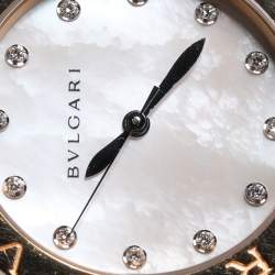 Pre Owned Bvlgari White 18k Yellow Gold/Stainless Steel Mother of Pearl/Pink Sapphire BBLP33SG Wristlet Watch 33 mm