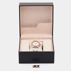 Pre Owned Bvlgari White 18k Yellow Gold/Stainless Steel Mother of Pearl/Pink Sapphire BBLP33SG Wristlet Watch 33 mm