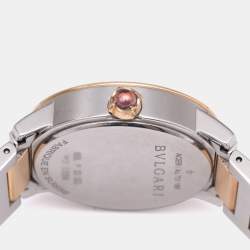 Pre Owned Bvlgari White 18k Yellow Gold/Stainless Steel Mother of Pearl/Pink Sapphire BBLP33SG Wristlet Watch 33 mm