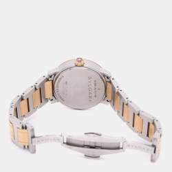 Pre Owned Bvlgari White 18k Yellow Gold/Stainless Steel Mother of Pearl/Pink Sapphire BBLP33SG Wristlet Watch 33 mm
