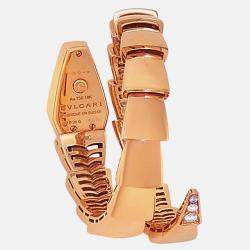 Pre Owned Bvlgari Serpenti Scaglie 101788 Quartz Black Dial 18k Rose Gold Diamonds Women's Wristwatch 26 mm