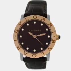 Pre Owned Bvlgari BBLP33SG 102742 Automatic Diamond 18K Rose Gold Stainless Steel Women's Wristwatch 33 mm