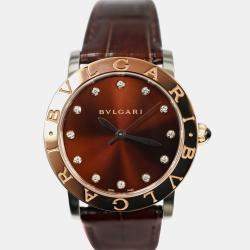 Pre Owned Bvlgari BBLP33SG 102742 Automatic Diamond 18K Rose Gold Stainless Steel Women's Wristwatch 33 mm
