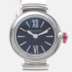 Pre Owned Bvlgari Lucea LU23S Quartz Black Diamonds Stainless Steel Women's Wristwatch 23mm