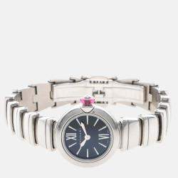 Pre Owned Bvlgari Lucea LU23S Quartz Black Diamonds Stainless Steel Women's Wristwatch 23mm