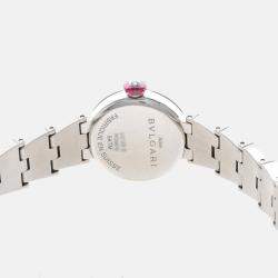 Pre Owned Bvlgari Lucea LU23S Quartz Black Diamonds Stainless Steel Women's Wristwatch 23mm