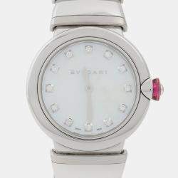 Pre Owned Bvlgari Lucea 102196 Quartz Mother of Pearl Dial Stainless Steel Diamond Women's Wristwatch 28mm