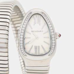 Pre Owned Bvlgari Serpenti Tubogas 101816 Quartz Stainless Steel Diamond Women's Wristwatch 35 mm
