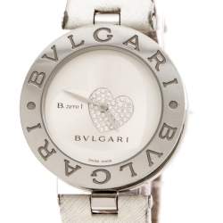 Bvlgari Silver Stainless Steel Heart Diamond B.Zero1 Women's Wristwatch 35 MM