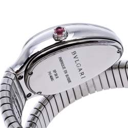 Bvlgari Silver Opaline Guilloché Soleil Stainless Steel Diamond Serpenti Tubogas 101910 Women's Wristwatch 35 mm