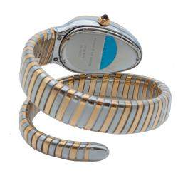 Pre Owned Bvlgari Blue Dial Serpenti Steel & Rose Gold Diamond Bezel Watch