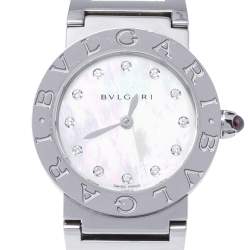Pre Owned Bvlgari Mother Of Pearl Stainless Steel Diamond Bvlgari BBL26S Women's Wristwatch 26 mm