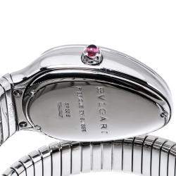 Bvlgari Silver Opaline Guilloché Soleil Stainless Steel Diamond Serpenti Tubogas 101910 Women's Wristwatch 35 mm