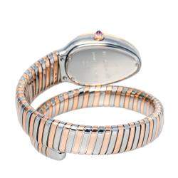 Pre Owned Bvlgari Blue 18K Rose Gold and Stainless Steel Serpenti Tubogas Women's Wristwatch 35 mm