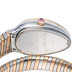 Pre Owned Bvlgari Blue 18K Rose Gold and Stainless Steel Serpenti Tubogas Women's Wristwatch 35 mm