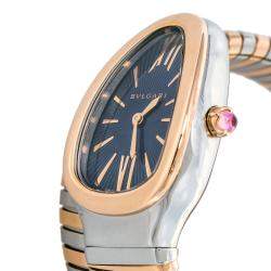 Pre Owned Bvlgari Blue 18K Rose Gold and Stainless Steel Serpenti Tubogas Women's Wristwatch 35 mm