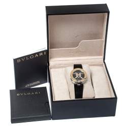 Bvlgari Black 18K Gold Leather Diamonds B.Zero1 BZ P 35 S Quartz Women's Wristwatch 35 MM