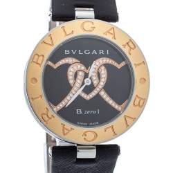 Bvlgari Black 18K Gold Leather Diamonds B.Zero1 BZ P 35 S Quartz Women's Wristwatch 35 MM