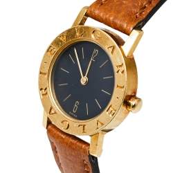 Pre Owned Bvlgari Black 18K Yellow Gold & Leather BB 26 GL Women's Wristwatch 26MM