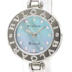 Pre Owned Bvlgari Blue MOP Diamonds Stainless Steel B.Zero1 Quartz Bz22S Women's Wristwatch 22 MM