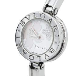Pre Owned ساعة يد نسائية بلغاري بي.زيرو1 بي زد22أس ألماس ستانلس ستيل أيقونة زهور صدف بيضاء 22 مم