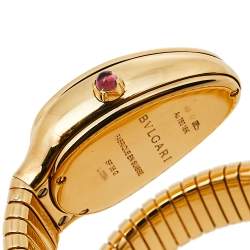 Pre Owned Bvlgari Silver Opaline Guilloché Soleil 18K Yellow Gold Diamonds Serpenti Tubogas SP 35 G Women's Wristwatch 35 MM