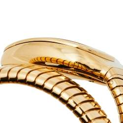 Pre Owned Bvlgari Silver Opaline Guilloché Soleil 18K Yellow Gold Diamonds Serpenti Tubogas SP 35 G Women's Wristwatch 35 MM