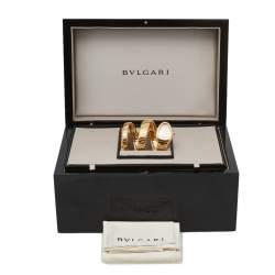 Pre Owned Bvlgari Silver Opaline Guilloché Soleil 18K Yellow Gold Diamonds Serpenti Tubogas SP 35 G Women's Wristwatch 35 MM