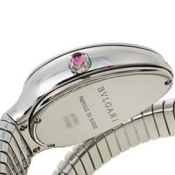 Pre Owned Bvlgari Silver Guilloché Soleil Stainless Steel Serpenti Tubogas SP 35 S Women's Wristwatch 35 mm