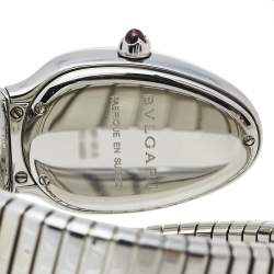 Pre Owned Bvlgari Silver Guilloché Soleil Stainless Steel Serpenti Tubogas SP 35 S Women's Wristwatch 35 mm