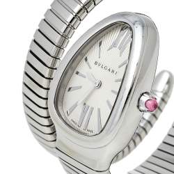Pre Owned Bvlgari Silver Guilloché Soleil Stainless Steel Serpenti Tubogas SP 35 S Women's Wristwatch 35 mm