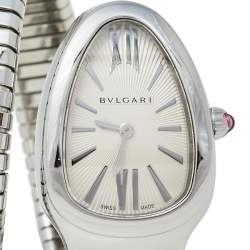 Pre Owned Bvlgari Silver Guilloché Soleil Stainless Steel Serpenti Tubogas SP 35 S Women's Wristwatch 35 mm