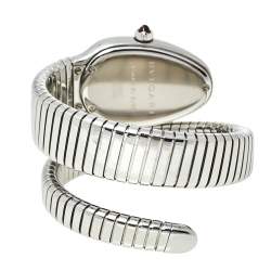 Pre Owned Bvlgari Silver Guilloché Soleil Stainless Steel Diamond Serpenti Tubogas SP 35 S Women's Wristwatch 35 mm