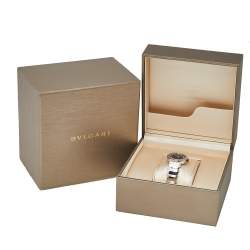Pre Owned Bvlgari Blue Stainless Steel Diamond Lvcea LU 28 S Women's Wristwatch 28 mm