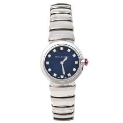 Pre Owned Bvlgari Blue Stainless Steel Diamond Lvcea LU 28 S Women's Wristwatch 28 mm