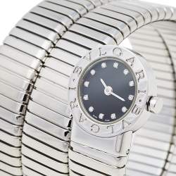 Pre Owned Bvlgari Black Stainless Steel Diamonds Tubogas BB 19 1TS Women's Wristwatch 19 mm
