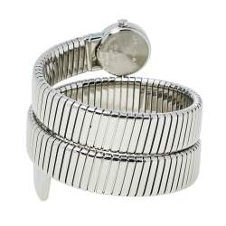 Pre Owned Bvlgari Black Stainless Steel Diamonds Tubogas BB 19 1TS Women's Wristwatch 19 mm