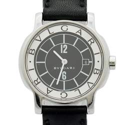 مملوكة مسبقًا Bvlgari  Black Stainless Steel Leather Solotempo ST29S Women's Wristwatch 29 mm