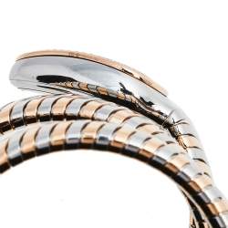 Bvlgari Green 18k Rose Gold Stainless Steel Diamonds Serpenti Tubogas 102791 Women's Wristwatch 23mm