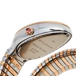 Pre Owned Bvlgari Green 18k Rose Gold Stainless Steel Diamonds Serpenti Tubogas 102791 Women's Wristwatch 23mm