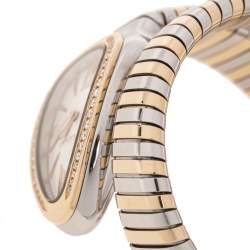مملوكة مسبقًا Bvlgari Silver White 18K Rose Gold Stainless Steel Diamonds Serpenti Tubogas 102237 Women's Wristwatch 35 mm