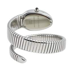 Pre Owned Bvlgari Silver Opaline Guilloché Soleil Stainless Steel Diamond Serpenti Tubogas 101816 Women's Wristwatch 23 mm