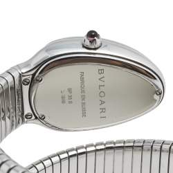 Pre Owned Bvlgari Silver Opaline Guilloché Soleil Stainless Steel Diamond Serpenti Tubogas 101816 Women's Wristwatch 23 mm