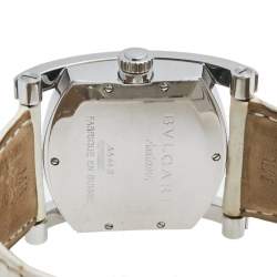 Pre Owned Bvlgari Mother of Pearl Diamond Stainless Steel Leather Assioma AA 44 S Women's Wristwatch 34 mm
