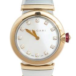 Pre Owned Bvlgari Mother of Pearl Diamond 18K Rose Gold Stainless Steel Lvcea 102194 Women's Wristwatch 28 mm