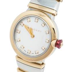 Pre Owned Bvlgari Mother of Pearl Diamond 18K Rose Gold Stainless Steel Lvcea 102194 Women's Wristwatch 28 mm