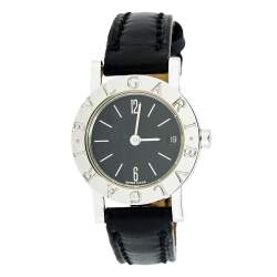Pre Owned Bvlgari Black 18k White Gold Leather Bvlgari BB23WGL Women's Wristwatch 23 mm