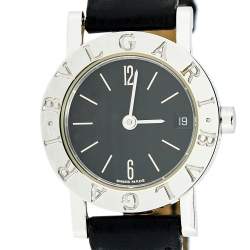 Pre Owned Bvlgari Black 18k White Gold Leather Bvlgari BB23WGL Women's Wristwatch 23 mm