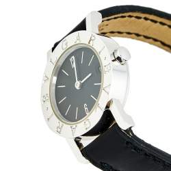 Pre Owned Bvlgari Black 18k White Gold Leather Bvlgari BB23WGL Women's Wristwatch 23 mm