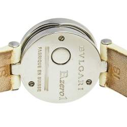 Pre Owned Bvlgari Mother of Pearl Stainless Steel Leather B.Zero1 BZ22S Women's Wristwatch 22 mm
